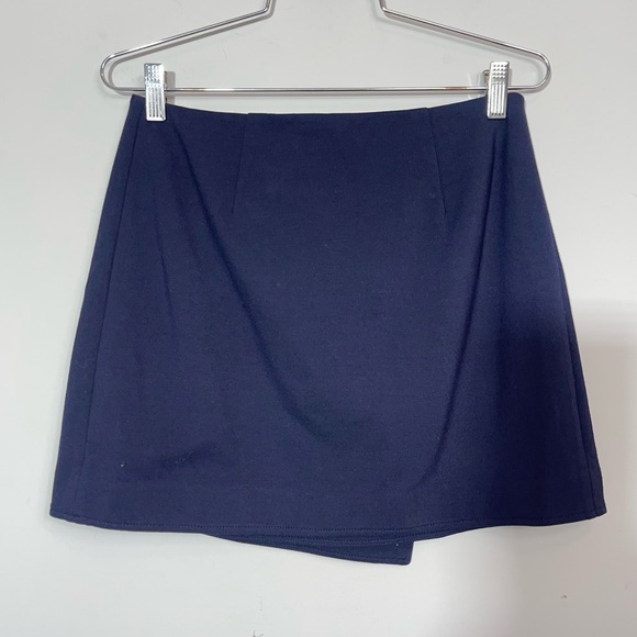 ATM Anthony Thomas Melillo Bonded Wrap Front Mini Skirt Navy Blue 2 Clueless - Picture 7 of 13